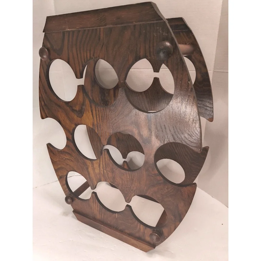 Vintage 70s Tundra Imports Wood Barrel Wine Rack 10 Bottle 21
